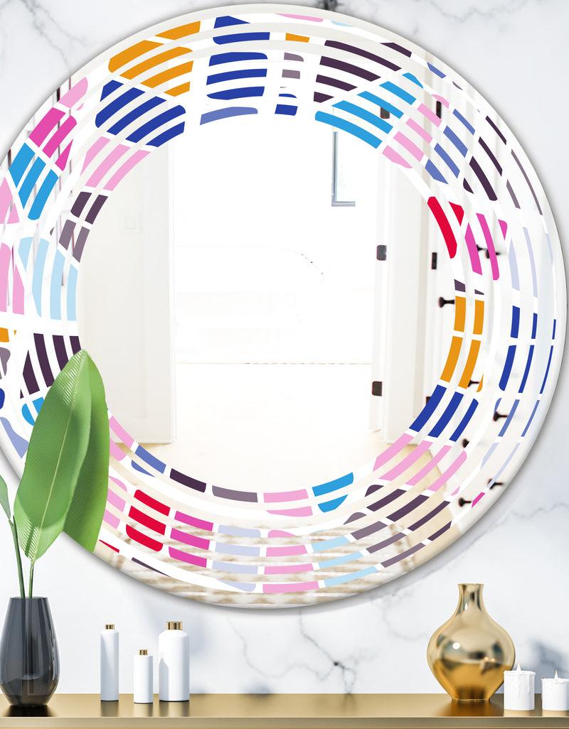 DesignQ Abstract Retro Geometric Pattern I - Modern Round or Oval Wall Mirror - Wave