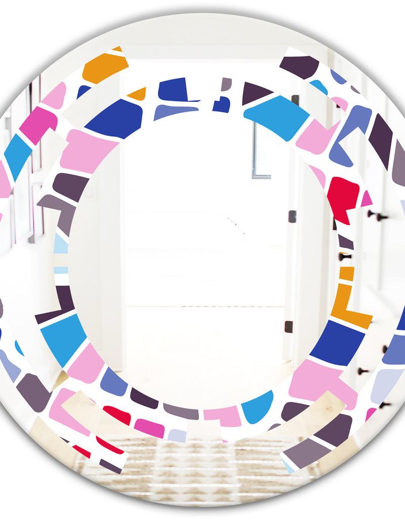 DesignQ Abstract Retro Geometric Pattern I - Modern Round Or Oval Wall Mirror - Space