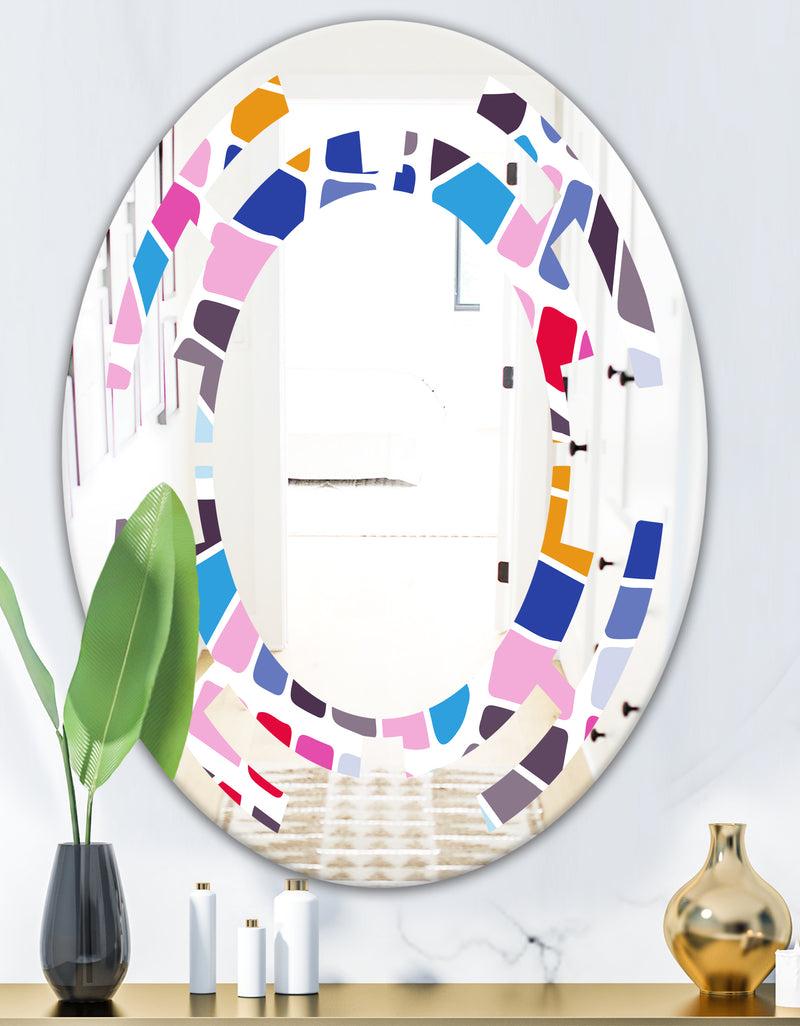 DesignQ Abstract Retro Geometric Pattern I - Modern Round Or Oval Wall Mirror - Space