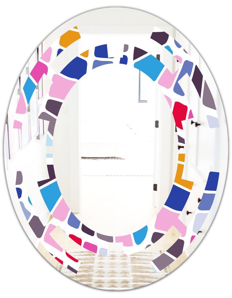 DesignQ Abstract Retro Geometric Pattern I - Modern Round Or Oval Wall Mirror - Space