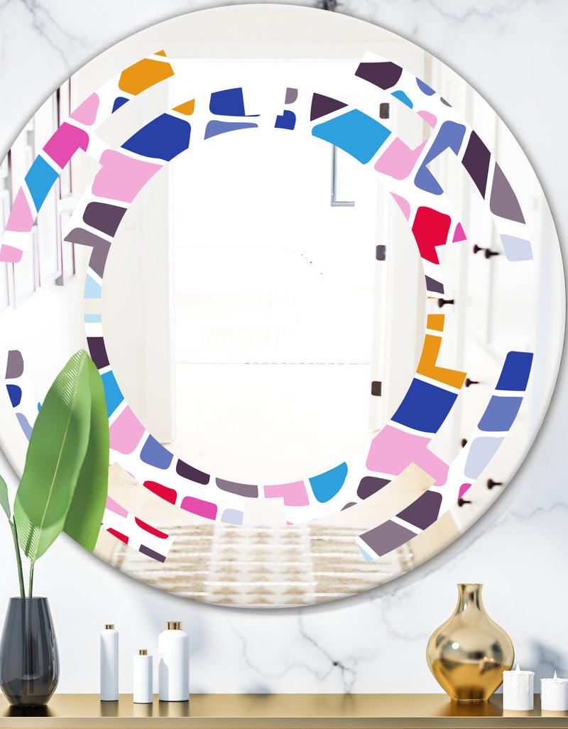DesignQ Abstract Retro Geometric Pattern I - Modern Round or Oval Wall Mirror - Space