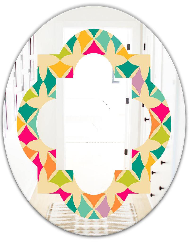 DesignQ Abstract Retro Geometric Pattern III - Modern Round Or Oval Wall Mirror - Quatrefoil
