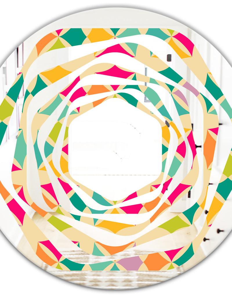 DesignQ Abstract Retro Geometric Pattern III - Modern Round Or Oval Wall Mirror - Whirl