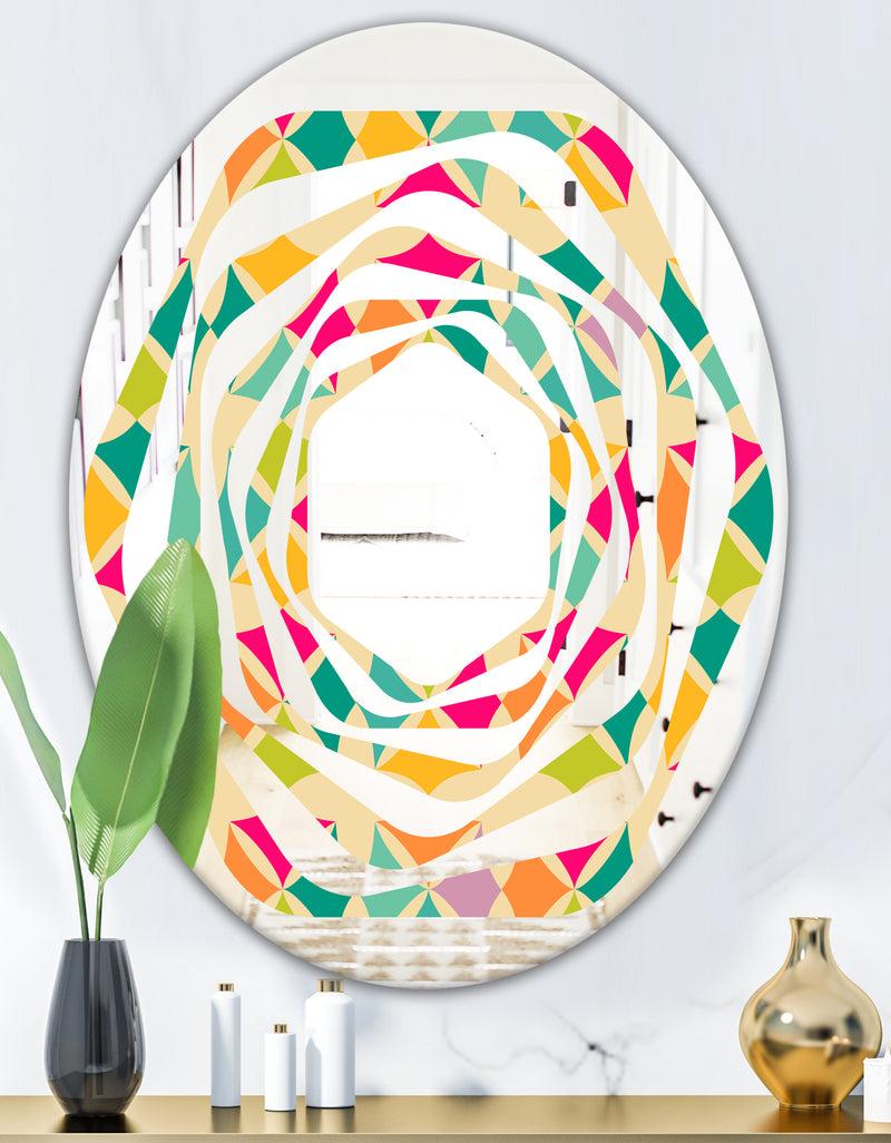DesignQ Abstract Retro Geometric Pattern III - Modern Round Or Oval Wall Mirror - Whirl