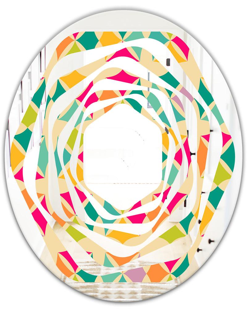 DesignQ Abstract Retro Geometric Pattern III - Modern Round Or Oval Wall Mirror - Whirl
