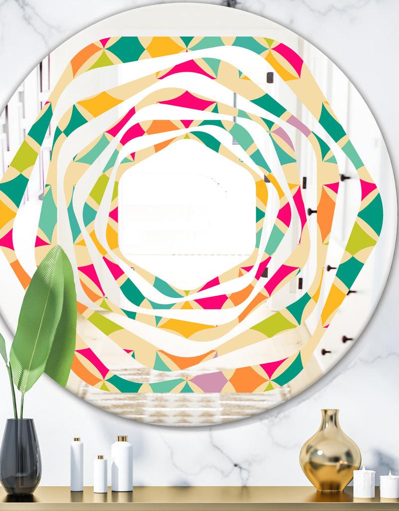 DesignQ Abstract Retro Geometric Pattern III - Modern Round or Oval Wall Mirror - Whirl