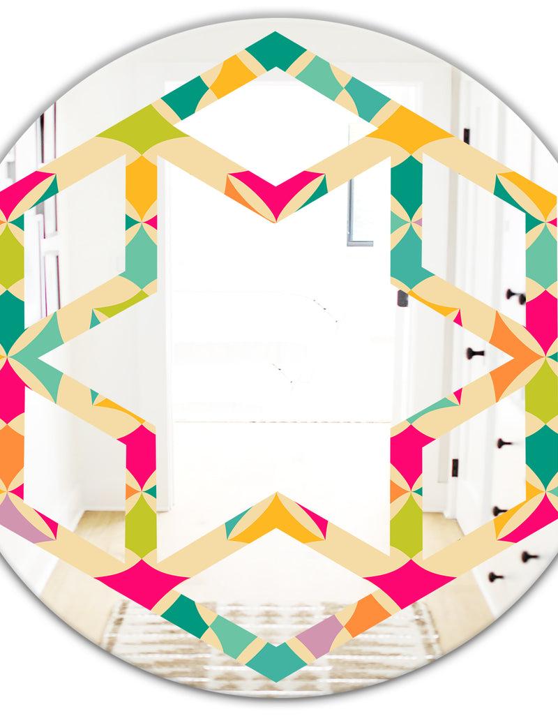 DesignQ Abstract Retro Geometric Pattern III - Modern Round Or Oval Wall Mirror - Hexagon Star