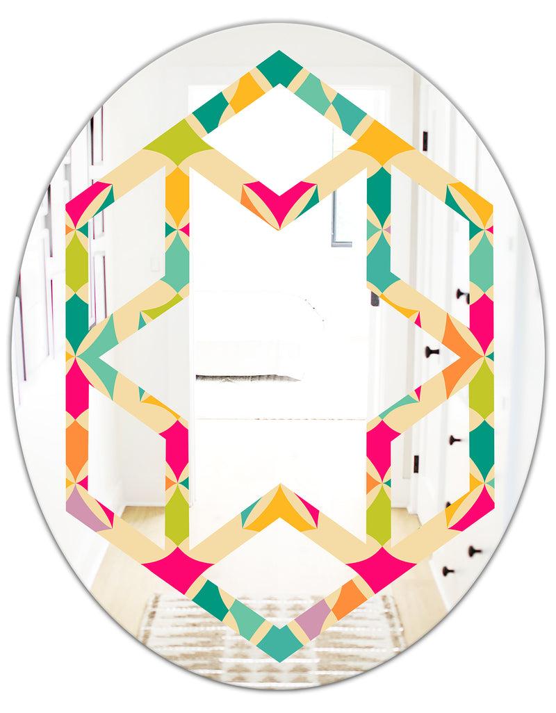 DesignQ Abstract Retro Geometric Pattern III - Modern Round Or Oval Wall Mirror - Hexagon Star