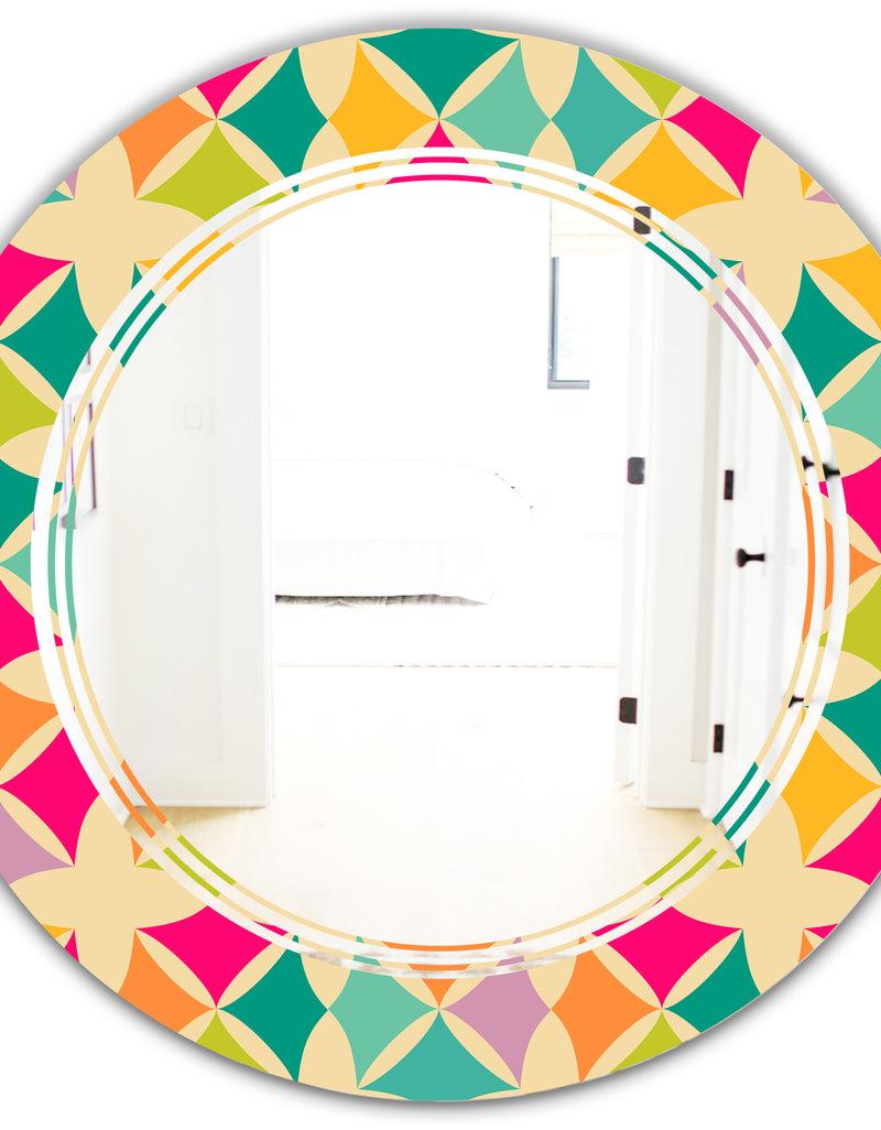 DesignQ Abstract Retro Geometric Pattern III - Modern Round Or Oval Wall Mirror - Triple C