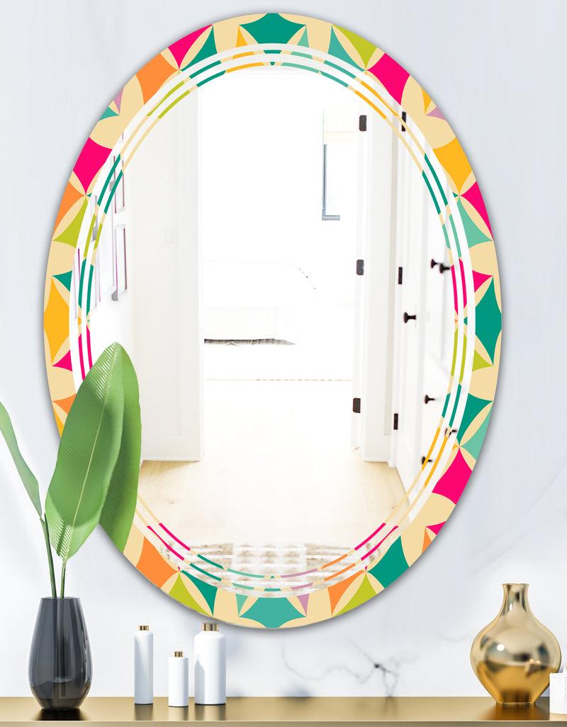 DesignQ Abstract Retro Geometric Pattern III - Modern Round Or Oval Wall Mirror - Triple C