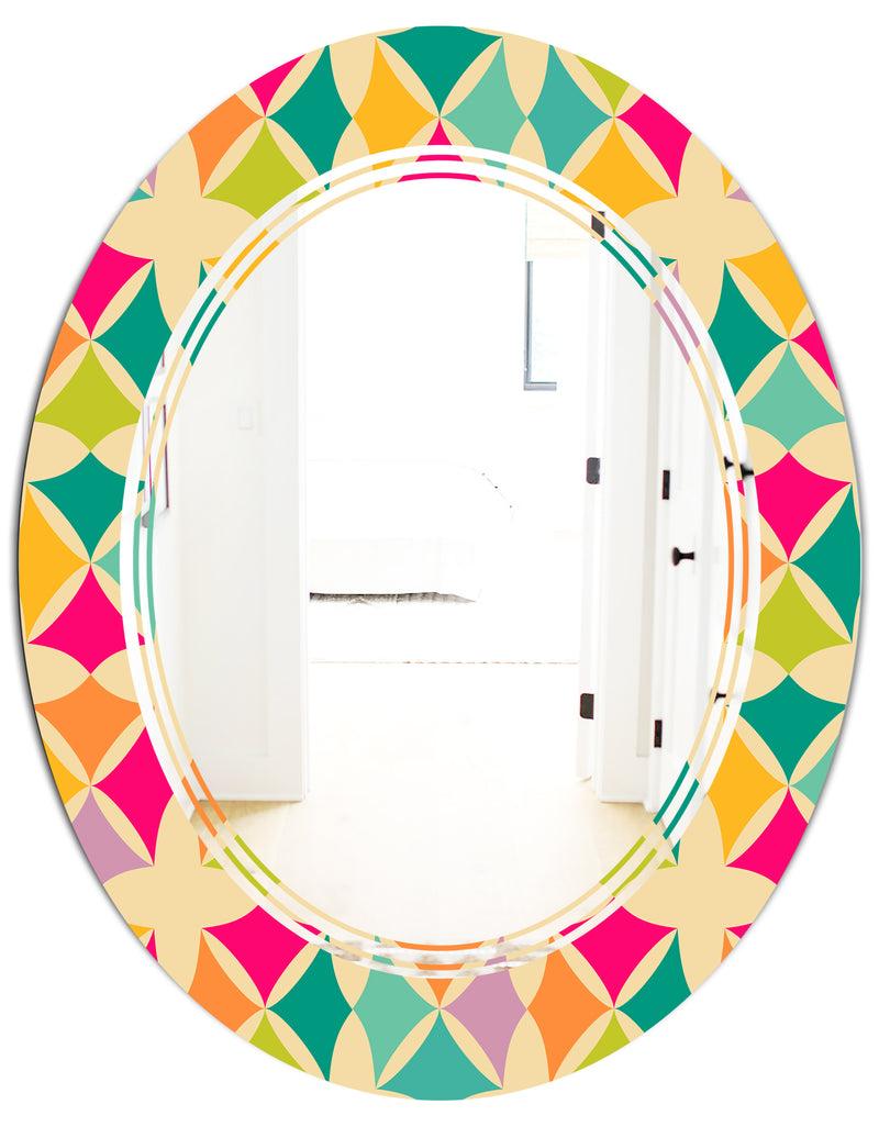 DesignQ Abstract Retro Geometric Pattern III - Modern Round Or Oval Wall Mirror - Triple C