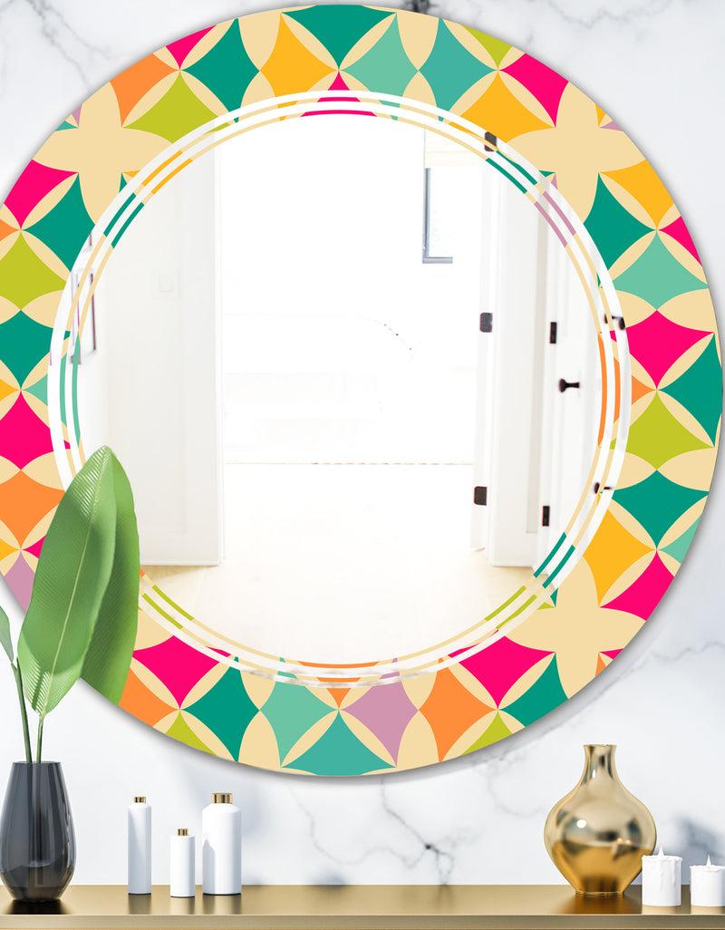 DesignQ Abstract Retro Geometric Pattern III - Modern Round or Oval Wall Mirror - Triple C