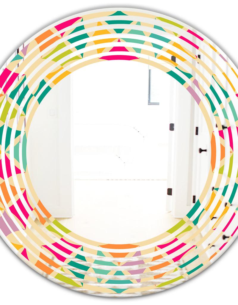 DesignQ Abstract Retro Geometric Pattern III - Modern Round Or Oval Wall Mirror - Wave