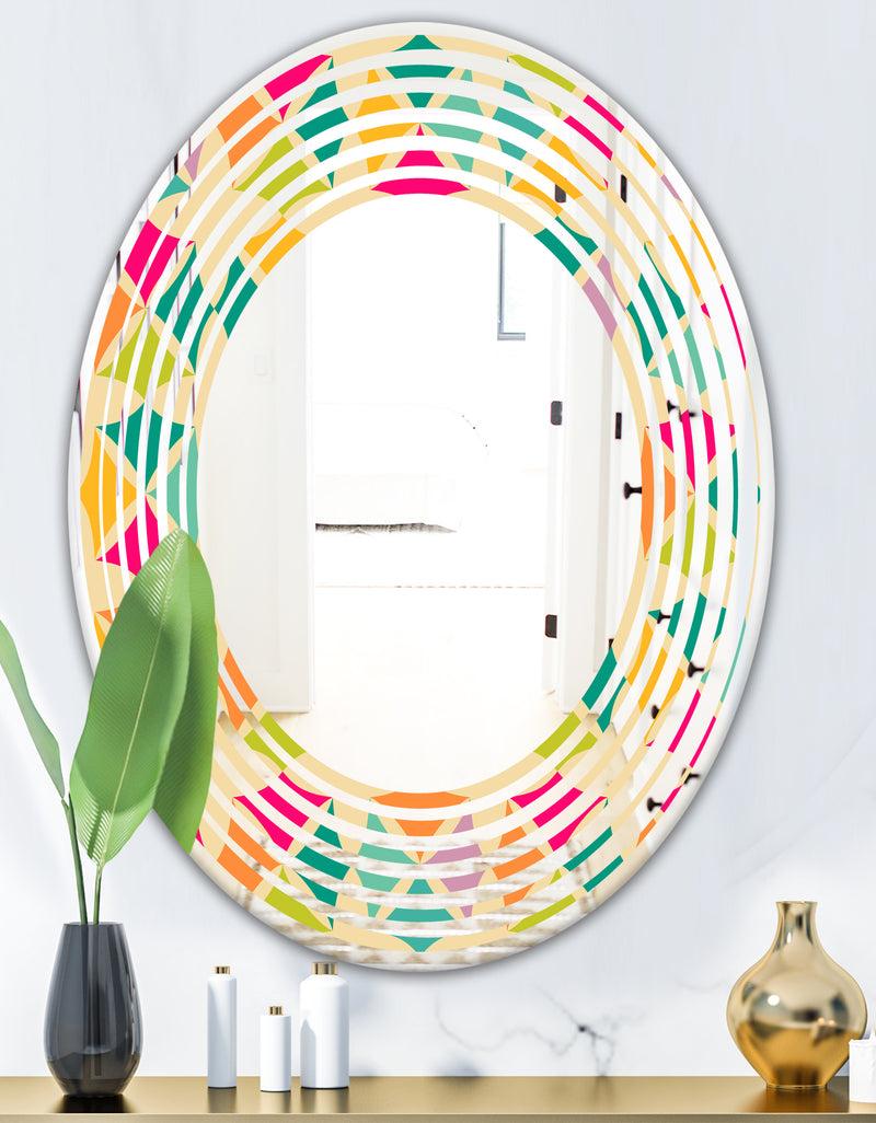 DesignQ Abstract Retro Geometric Pattern III - Modern Round Or Oval Wall Mirror - Wave