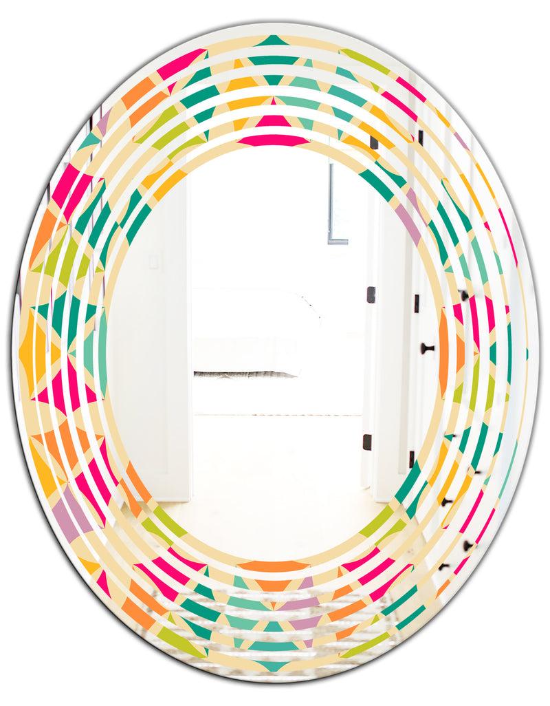 DesignQ Abstract Retro Geometric Pattern III - Modern Round Or Oval Wall Mirror - Wave