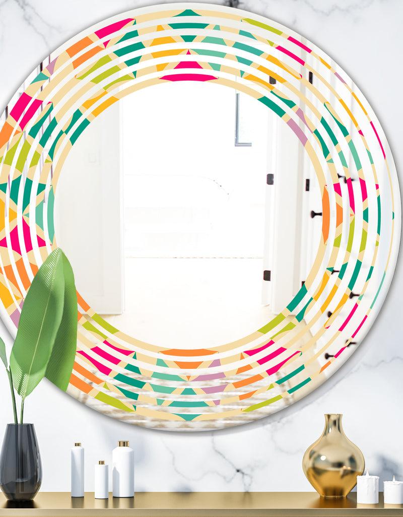 DesignQ Abstract Retro Geometric Pattern III - Modern Round or Oval Wall Mirror - Wave