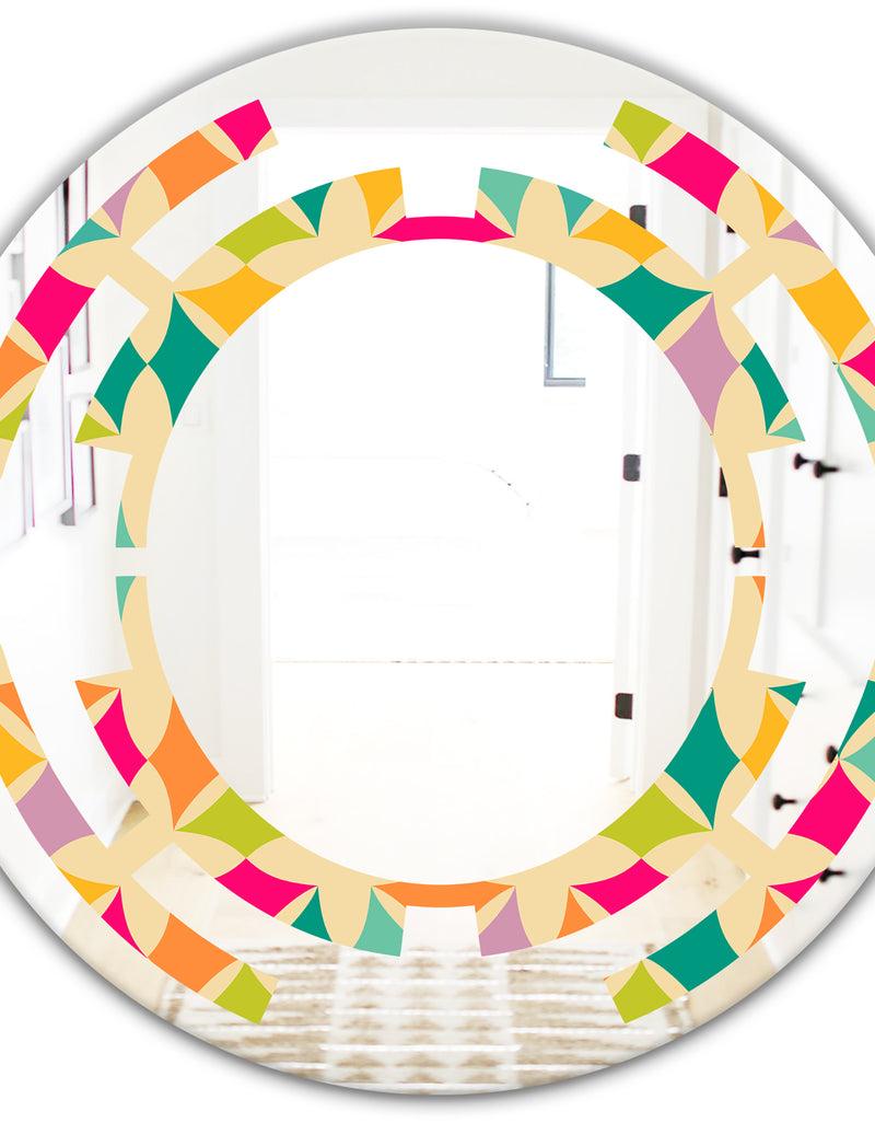 DesignQ Abstract Retro Geometric Pattern III - Modern Round Or Oval Wall Mirror - Space