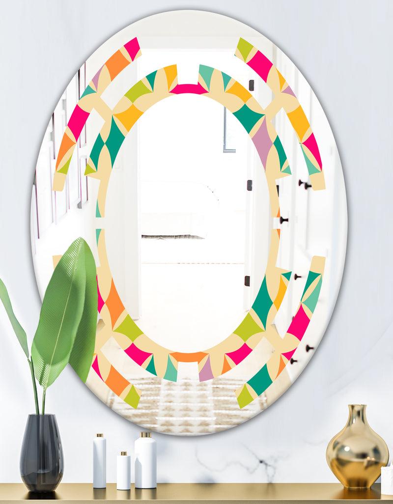 DesignQ Abstract Retro Geometric Pattern III - Modern Round Or Oval Wall Mirror - Space