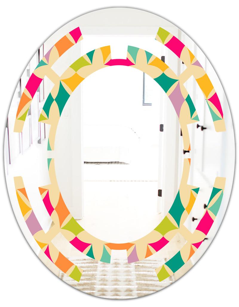 DesignQ Abstract Retro Geometric Pattern III - Modern Round Or Oval Wall Mirror - Space