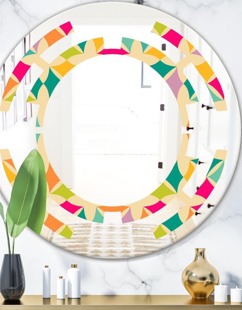 DesignQ Abstract Retro Geometric Pattern III - Modern Round or Oval Wall Mirror - Space