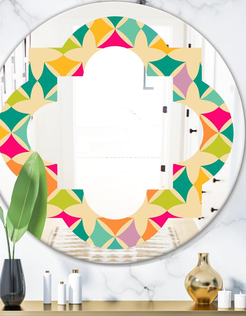 DesignQ Abstract Retro Geometric Pattern III - Modern Round or Oval Wall Mirror - Quatrefoil