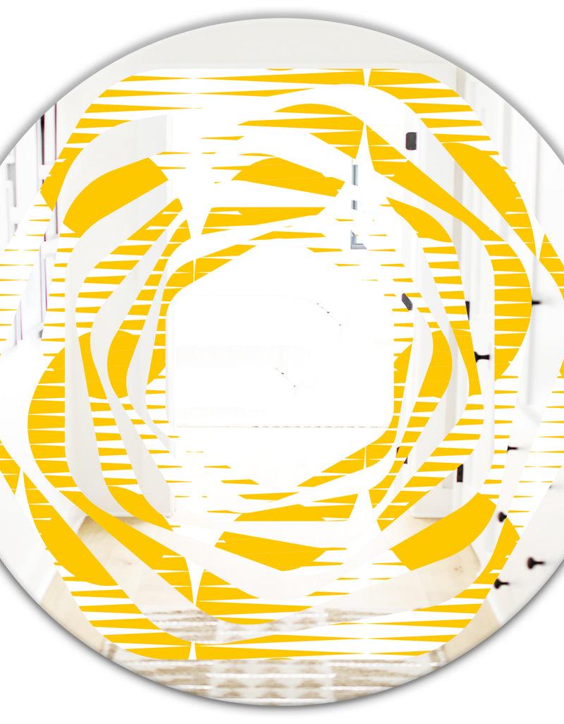 DesignQ Abstract Retro Geometric Pattern IV - Modern Round Or Oval Wall Mirror - Whirl