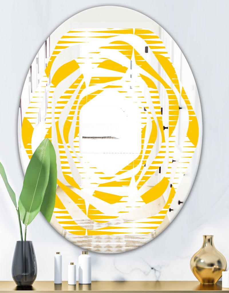 DesignQ Abstract Retro Geometric Pattern IV - Modern Round Or Oval Wall Mirror - Whirl
