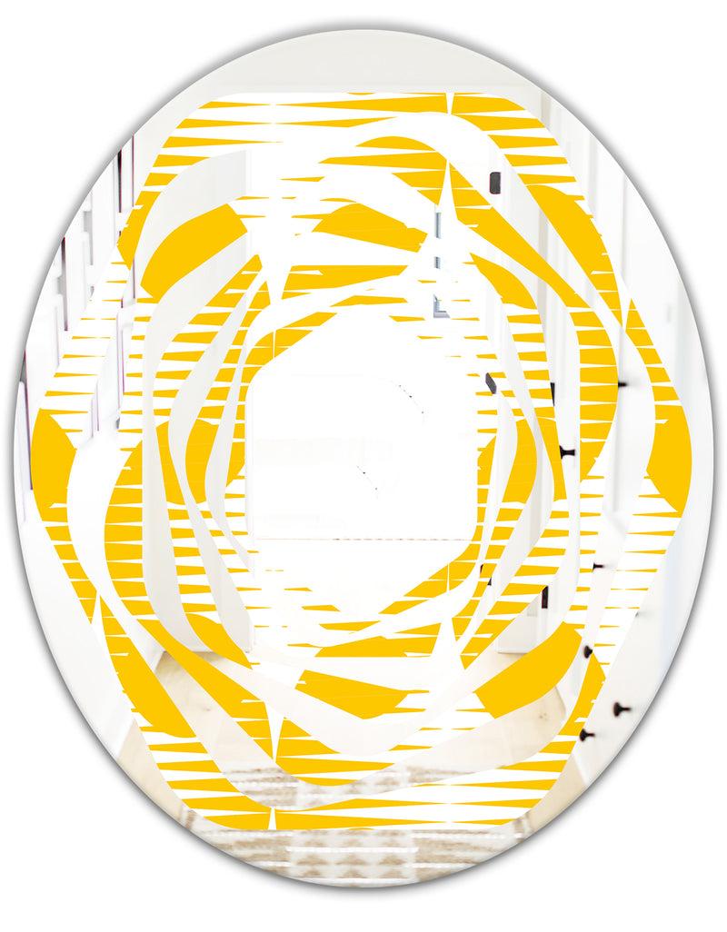 DesignQ Abstract Retro Geometric Pattern IV - Modern Round Or Oval Wall Mirror - Whirl