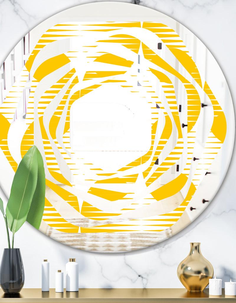 DesignQ Abstract Retro Geometric Pattern IV - Modern Round or Oval Wall Mirror - Whirl