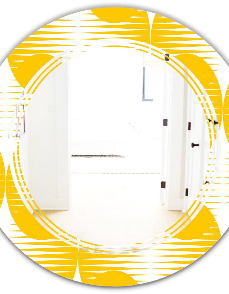 DesignQ Abstract Retro Geometric Pattern IV - Modern Round Or Oval Wall Mirror - Triple C