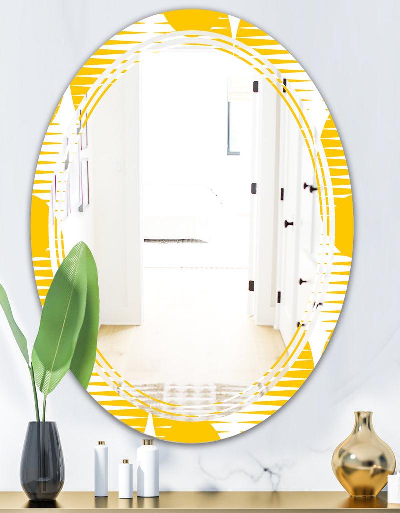 DesignQ Abstract Retro Geometric Pattern IV - Modern Round Or Oval Wall Mirror - Triple C