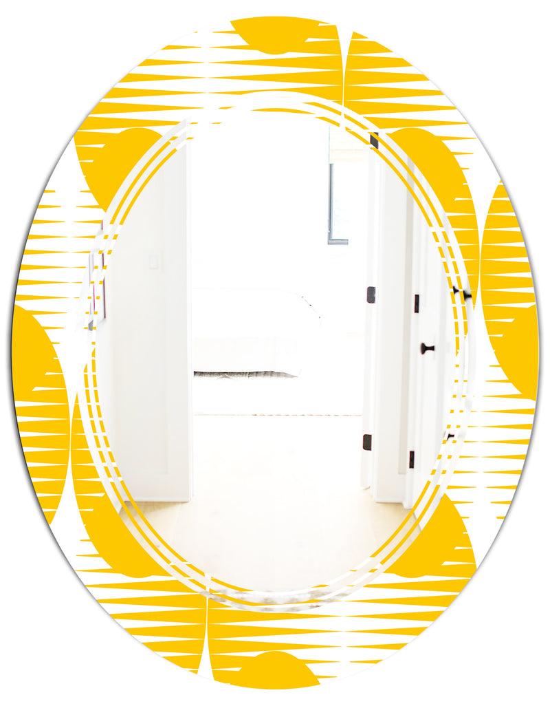 DesignQ Abstract Retro Geometric Pattern IV - Modern Round Or Oval Wall Mirror - Triple C