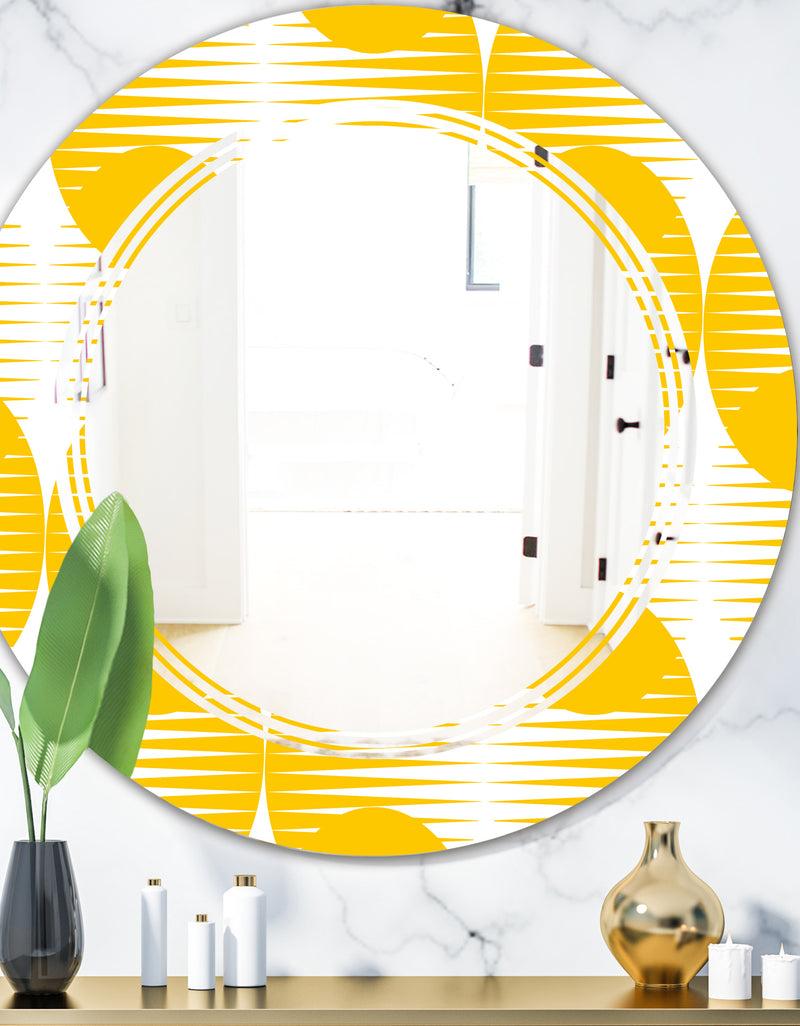 DesignQ Abstract Retro Geometric Pattern IV - Modern Round or Oval Wall Mirror - Triple C