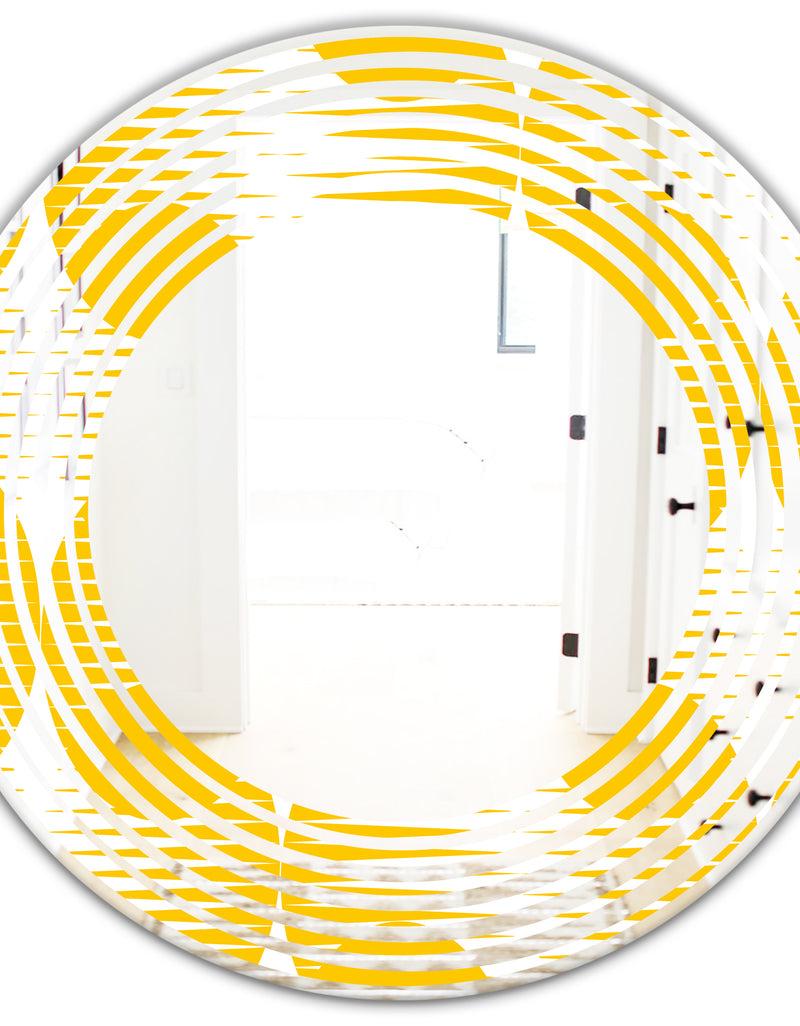 DesignQ Abstract Retro Geometric Pattern IV - Modern Round Or Oval Wall Mirror - Wave