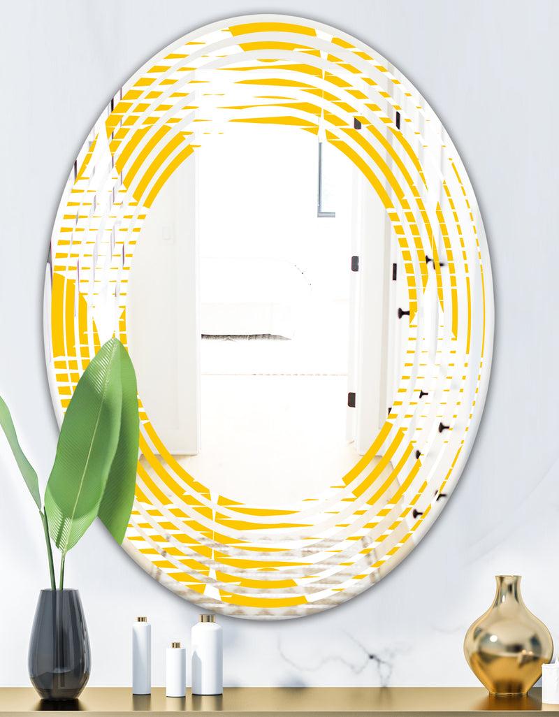 DesignQ Abstract Retro Geometric Pattern IV - Modern Round Or Oval Wall Mirror - Wave