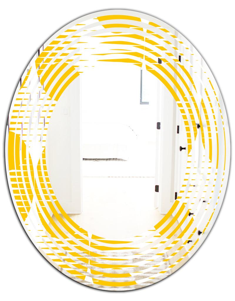 DesignQ Abstract Retro Geometric Pattern IV - Modern Round Or Oval Wall Mirror - Wave