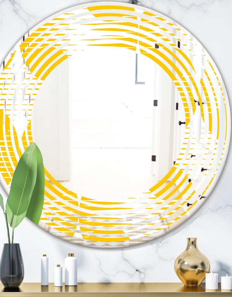 DesignQ Abstract Retro Geometric Pattern IV - Modern Round or Oval Wall Mirror - Wave