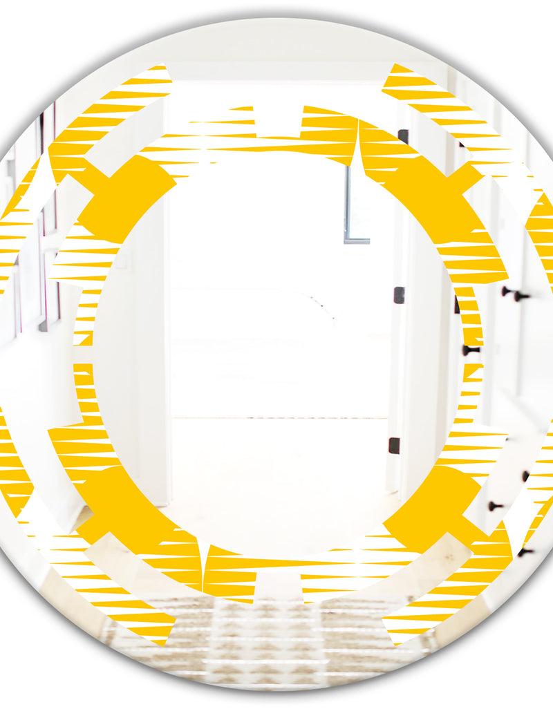 DesignQ Abstract Retro Geometric Pattern IV - Modern Round Or Oval Wall Mirror - Space