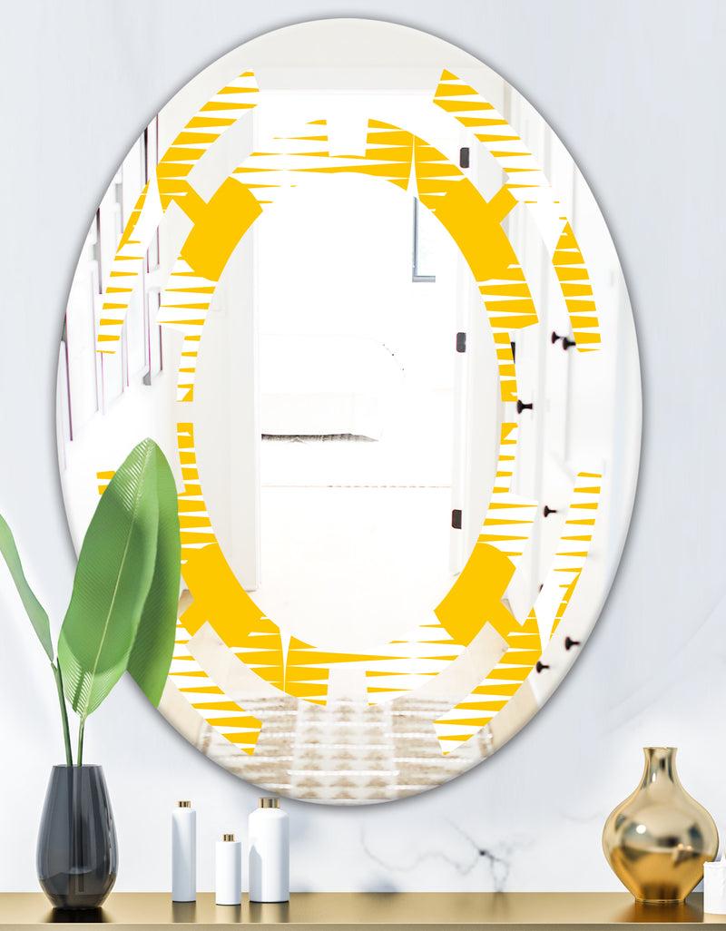 DesignQ Abstract Retro Geometric Pattern IV - Modern Round Or Oval Wall Mirror - Space