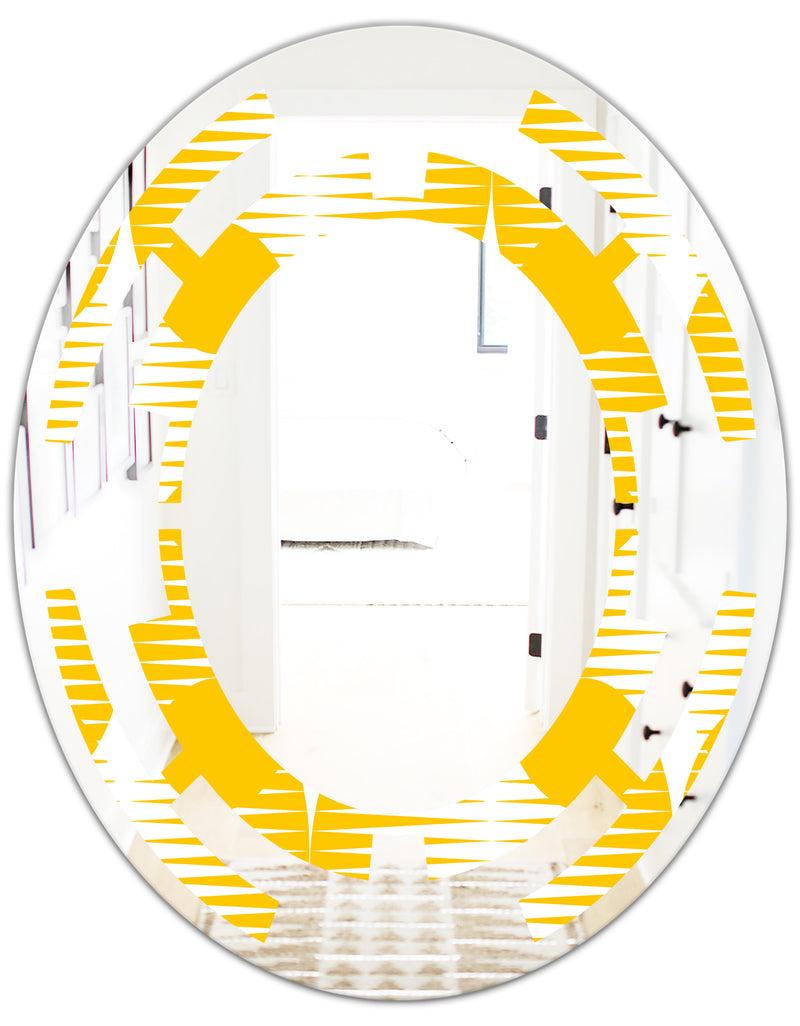 DesignQ Abstract Retro Geometric Pattern IV - Modern Round Or Oval Wall Mirror - Space