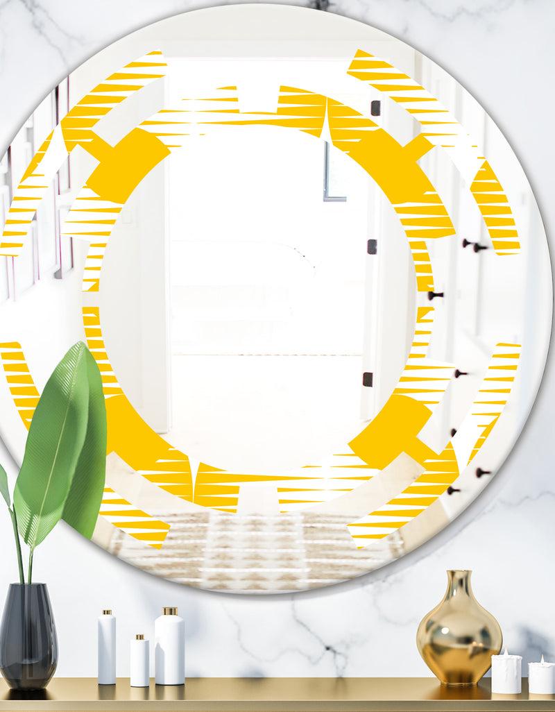 DesignQ Abstract Retro Geometric Pattern IV - Modern Round or Oval Wall Mirror - Space