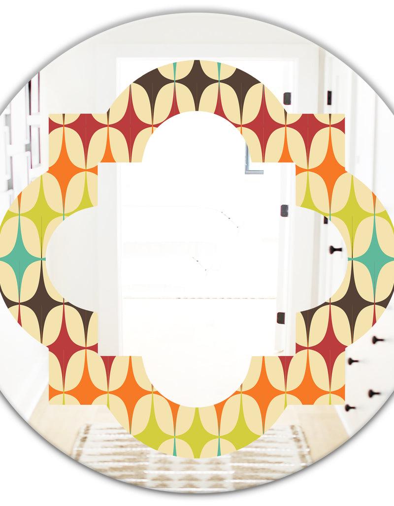 DesignQ Abstract Retro Geometric Pattern V - Modern Round Or Oval Wall Mirror - Quatrefoil