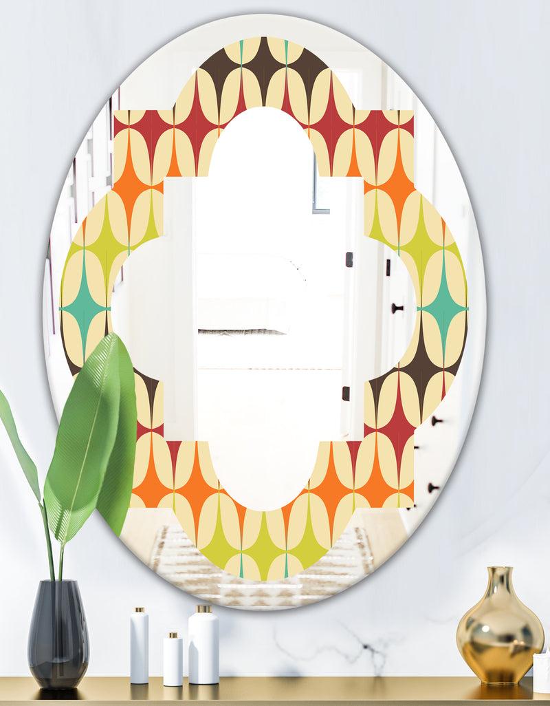DesignQ Abstract Retro Geometric Pattern V - Modern Round Or Oval Wall Mirror - Quatrefoil