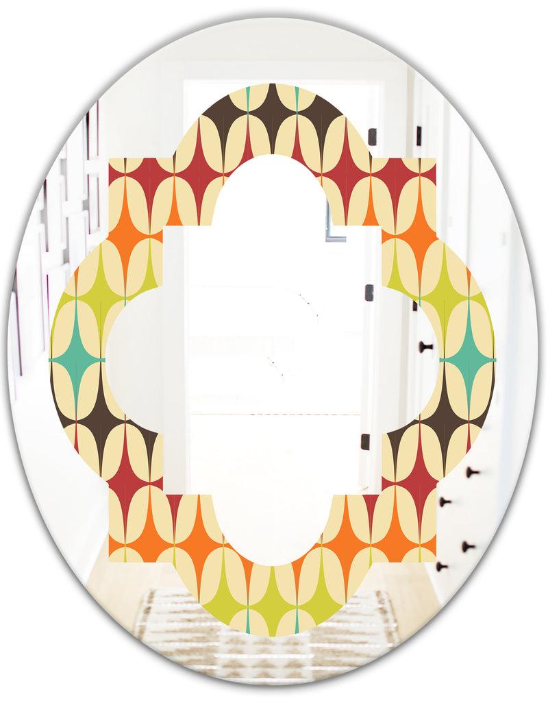 DesignQ Abstract Retro Geometric Pattern V - Modern Round Or Oval Wall Mirror - Quatrefoil