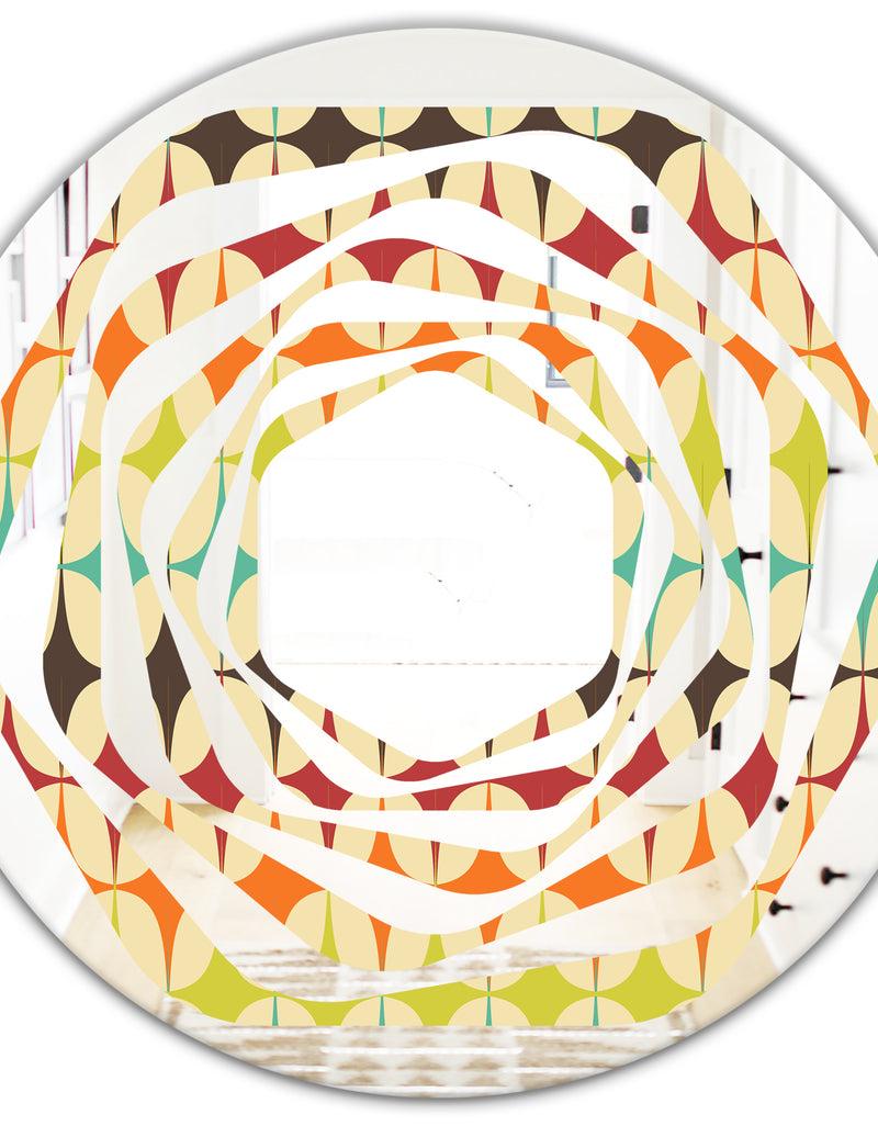 DesignQ Abstract Retro Geometric Pattern V - Modern Round Or Oval Wall Mirror - Whirl