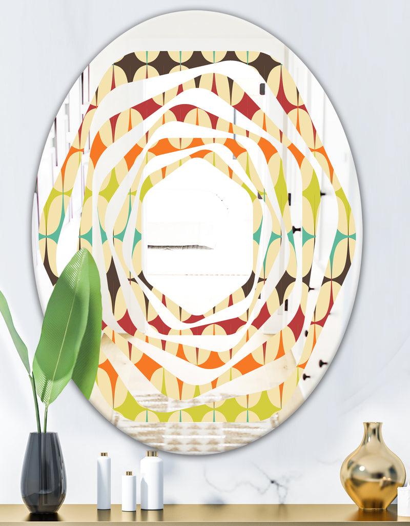 DesignQ Abstract Retro Geometric Pattern V - Modern Round Or Oval Wall Mirror - Whirl