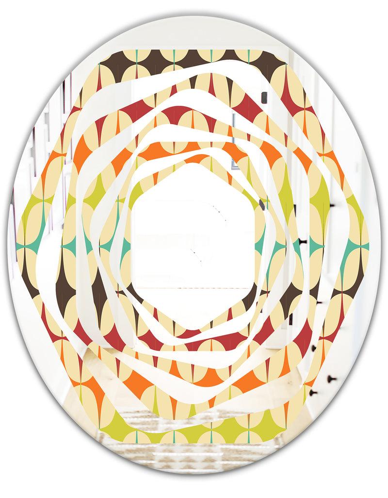 DesignQ Abstract Retro Geometric Pattern V - Modern Round Or Oval Wall Mirror - Whirl