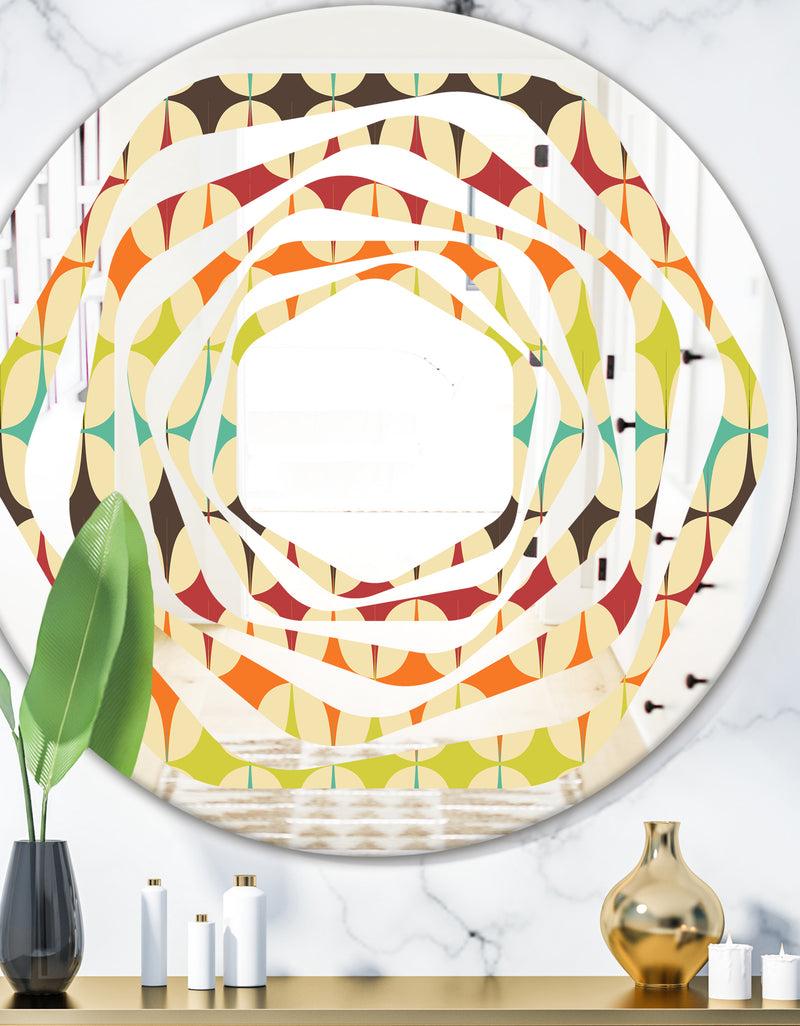 DesignQ Abstract Retro Geometric Pattern V - Modern Round or Oval Wall Mirror - Whirl