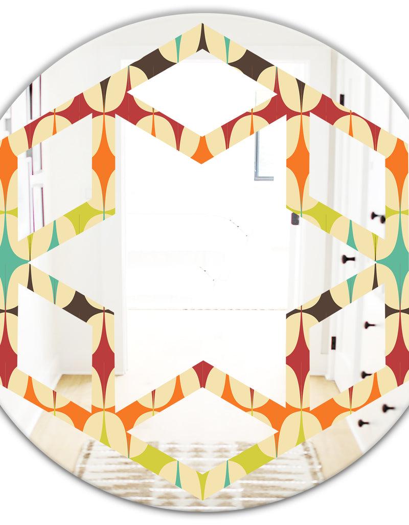DesignQ Abstract Retro Geometric Pattern V - Modern Round Or Oval Wall Mirror - Hexagon Star