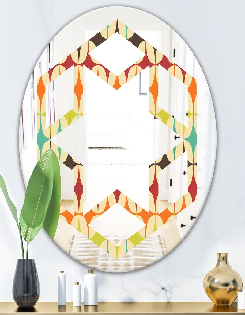 DesignQ Abstract Retro Geometric Pattern V - Modern Round Or Oval Wall Mirror - Hexagon Star